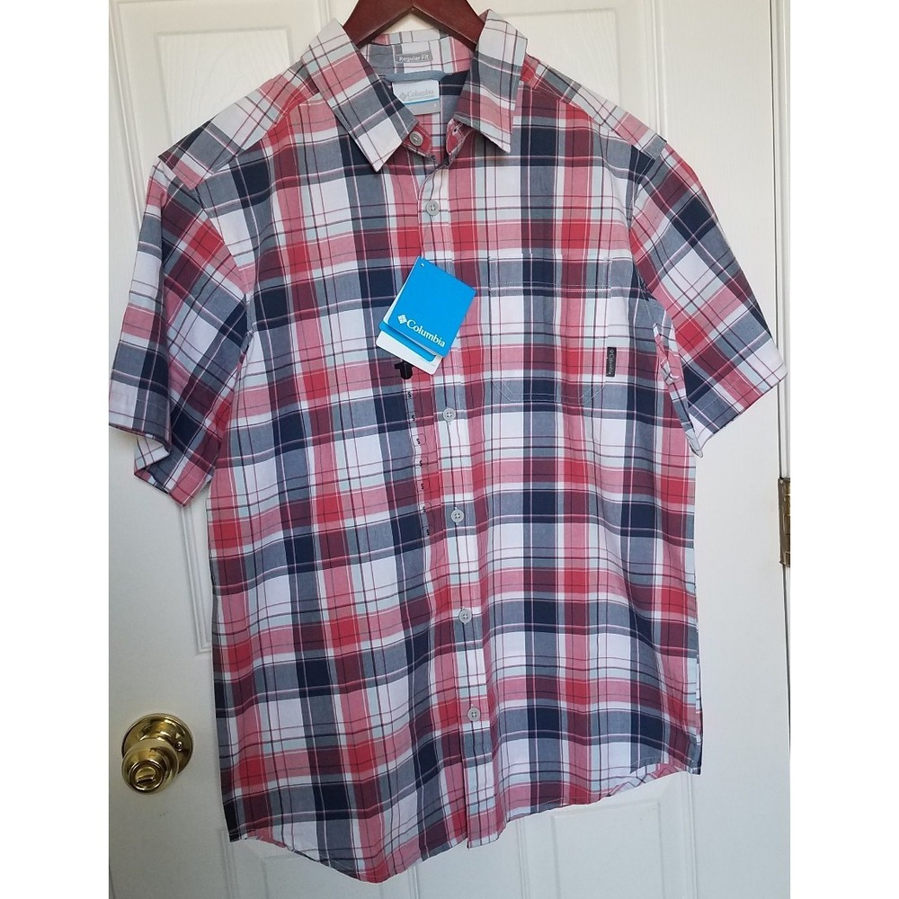 Columbia Shirt Men Small Thompson Hill II‎ Red Plaid Button Up Casual Cotton NEW